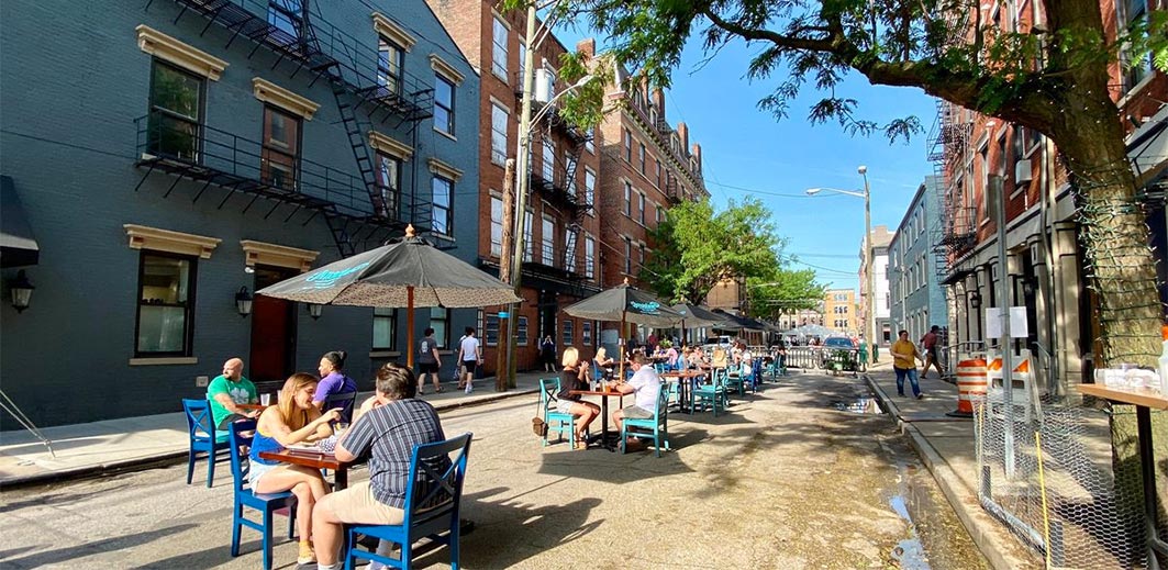 People dining outside